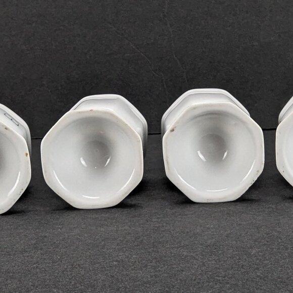 Vintage White Ceramic Egg Cups Set of 6 Breakfast Dining 13 EI Sideways on Cup - Picture 7 of 7